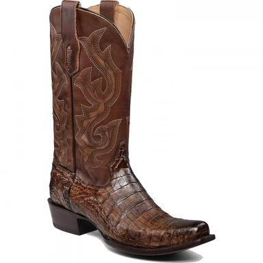 Corral Mens Honey-Brown Caiman Embroidery Narrow Square Toe Boot