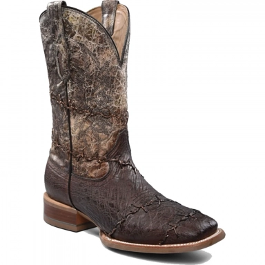 Corral Mens Brown Ostrich Embroidery Woven Wide Square Toe Boot
