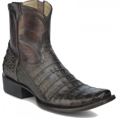Corral Mens Olive Green-Brown Caiman Embroidery Narrow Square Toe Boot