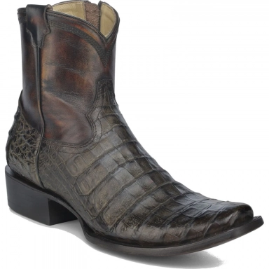 Corral Mens Olive Green-Brown Caiman Embroidery Narrow Square Toe Boot