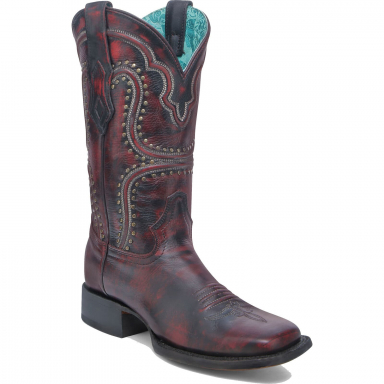 Corral Womens Black-Red Embroidery Studs Wide Square Toe Boot