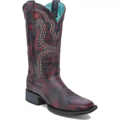 Corral Womens Black-Red Embroidery Studs Wide Square Toe Boot