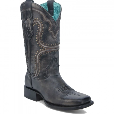 Corral Womens Black-Bone Embroidery Studs Wide Square Toe Boot
