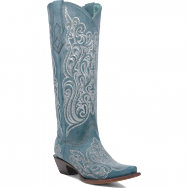 Corral Womens Aqua-Pink-Yellow Embroidery Luminescent Tall Top Boot A4697
