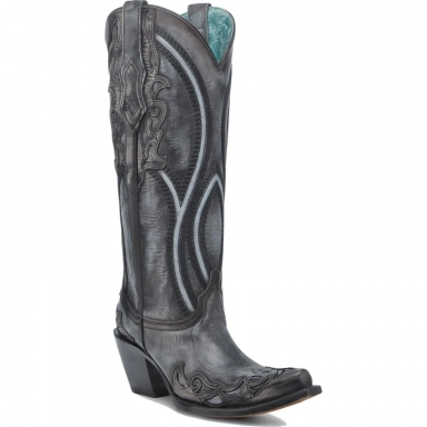 Corral Womens Brown-Blue Overlay Embroidery Tall Top Boot