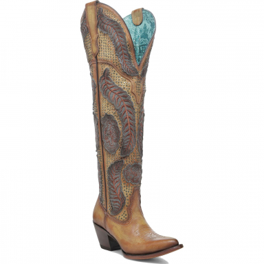 Corral Womens Yellow Denim Overlay Embroidery Studs Tall Top J Toe Boot