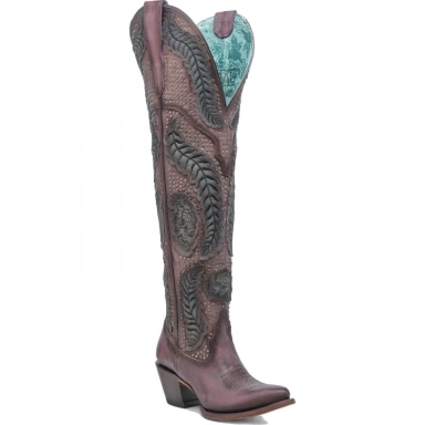 Corral Womens Dark Pink Denim Overlay Embroidery Studs Tall Top J Toe