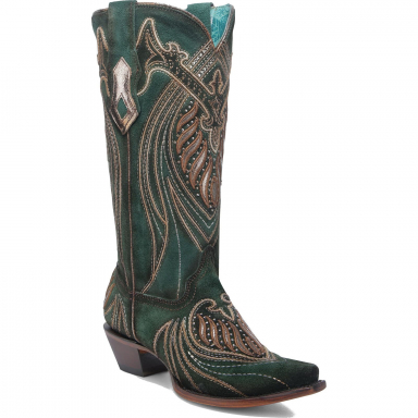 Corral Womens Green Overlay Embroidery Studs Boot