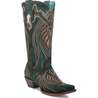Corral Womens Green Overlay Embroidery Studs Boot