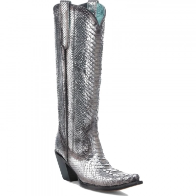 Corral Womens Black-Silver Full Python Tall Top Boot