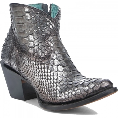 Corral Womens Black-Silver Full Python Ankle J Toe Boot