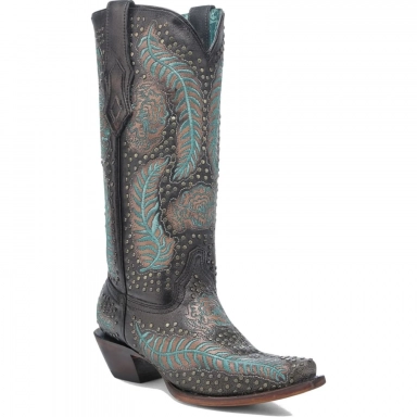Corral Womens Black-Bronze Embroidery Studs Boot