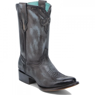 Corral Womens Brown-Blue Overlay Embroidery Studs Round Toe Boot