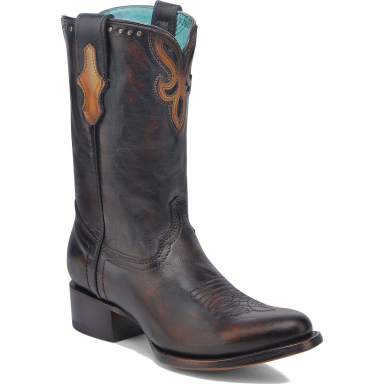 Corral Womens Black-Honey Overlay Embroidery Studs Round Toe Boot