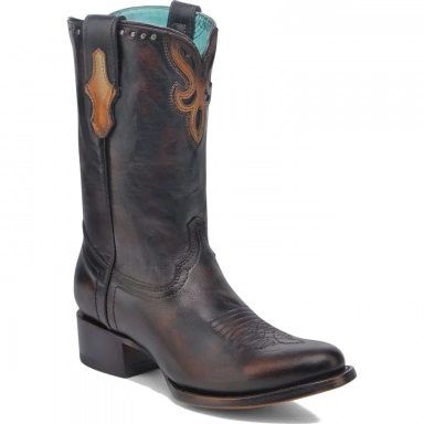 Corral Womens Black-Honey Overlay Embroidery Studs Round Toe Boot