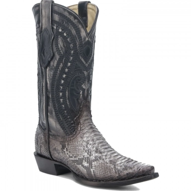 Corral Mens Natural-Black Python Overlay Embroidery Woven Boot