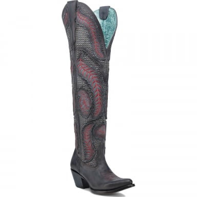 Corral Womens Black Denim Overlay Embroidery Studs Tall Top J Toe Boot