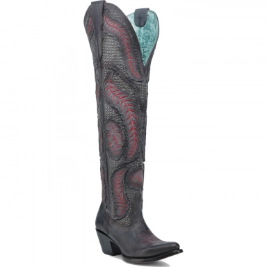 Corral Womens Black Denim Overlay Embroidery Studs Tall Top J Toe Boot