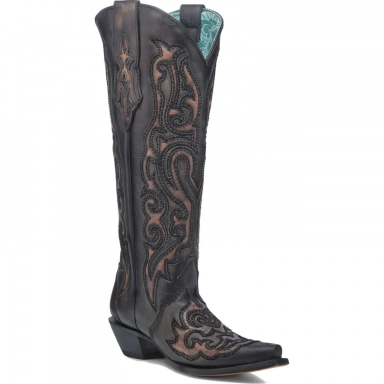 Corral Womens Black Bronze Embroidery Crystals Tall Top Boot