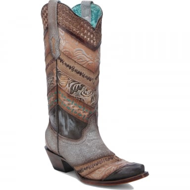 Corral Womens Sky Blue Application Jute Embroidery Studs Boot