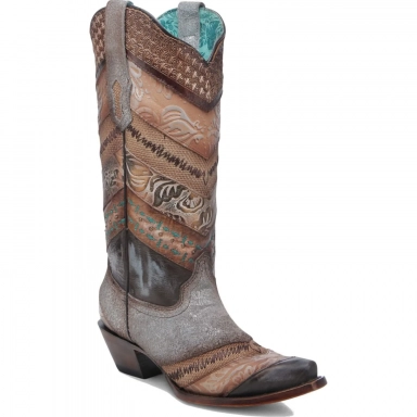 Corral Womens Sky Blue Application Jute Embroidery Studs Boot