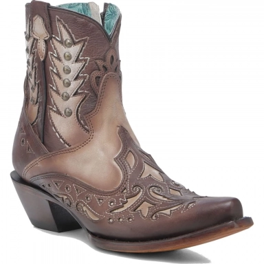 Corral Womens Brown Embroidery Overlay Studs Wing Tip Ankle Boot