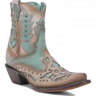 Corral Womens Sand-Turquoise Embroidery Overlay Studs Wing Tip Ankle