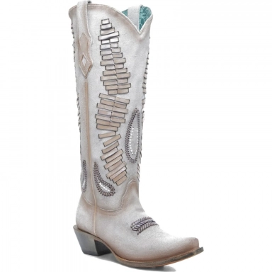 Corral Womens White Iridescent Woven Tall Top Boot
