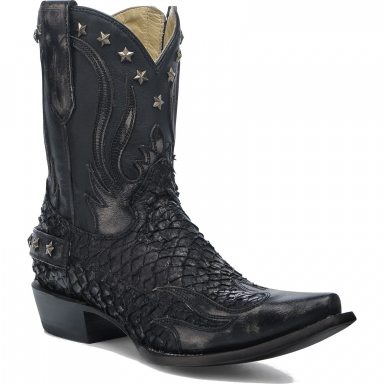 Corral Mens Black Fish-Cowhide Laser Embroidery Studs Wing Tip Boot