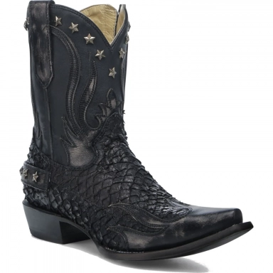 Corral Mens Black Fish-Cowhide Laser Embroidery Studs Wing Tip Boot