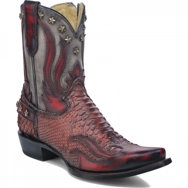 Corral Mens Red-Black Python Laser Embroidery Studs Wing Tip Boot