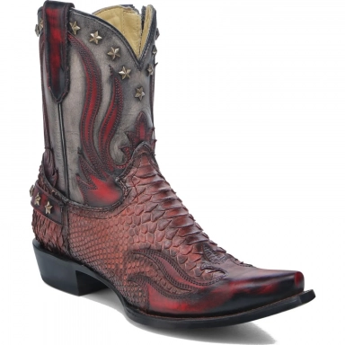 Corral Mens Red-Black Python Laser Embroidery Studs Wing Tip Boot