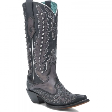 Corral Womens Black Embroidery Overlay Studs Wing Tip Boot