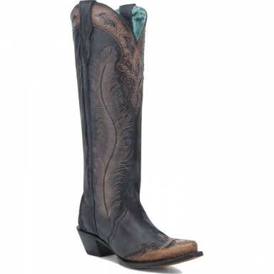 Corral Womens Black-Honey Feathers Embroidery Crackled Overlay Studs