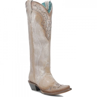 Corral Womens Sand Feathers Embroidery Crackled Overlay Studs Tall Top