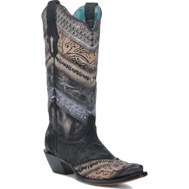 Corral Womens Black Application Jute Embroidery Studs Boot