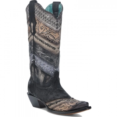Corral Womens Black Application Jute Embroidery Studs Boot