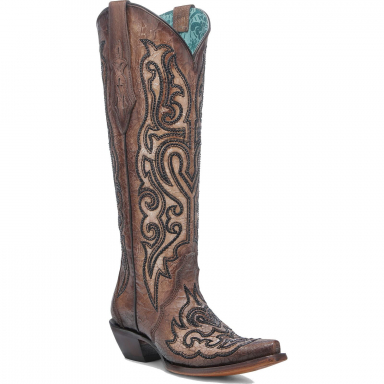 Corral Womens Tobaco Crackled Embroidery Crystals Tall Top Boot