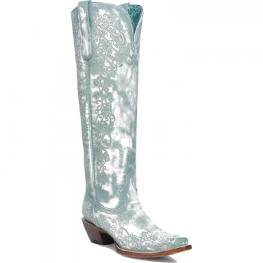 Corral Womens Turquoise Floral Embroidery Tall Top Boot
