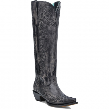 Corral Womens Black-Bone Floral Embroidery Tall Top Boot