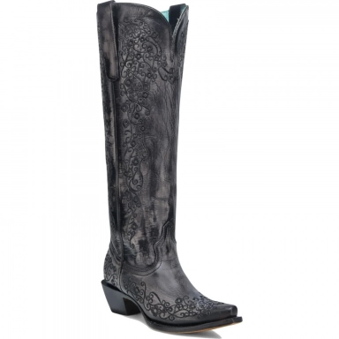 Corral Womens Black-Bone Floral Embroidery Tall Top Boot