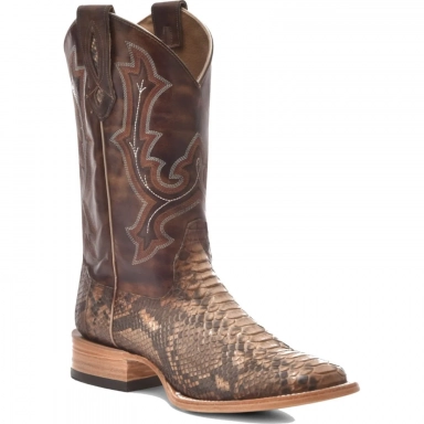 Corral Mens Taupe Python Embroidery Wide Square Toe Boot