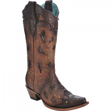 Corral Womens Danna Brown Embossed And Studs Western Boot C3044