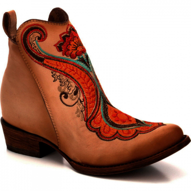 Corral Womens Natural Orange Embroidery Ankle Western Boot C3269
