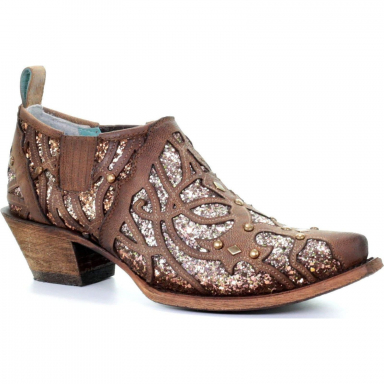 Corral Womens Tobacco Glitter Inlay Studs Shoe Boot C3432