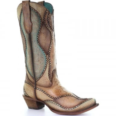 Corral Womens Saddle Wavy Embroidery Cowgirl Boot C3503