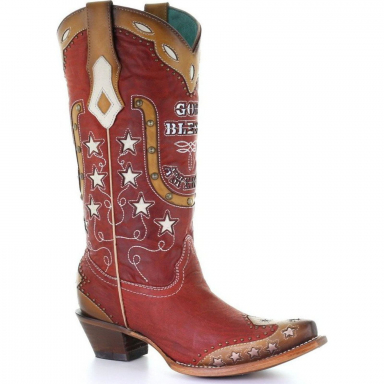 Corral Womens Red Inlay Embroidery Cowgirl Boot C3515