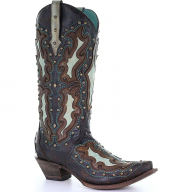 Corral Womens Black Turquoise Overlay Studs Cowgirl Boot C3532