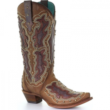Corral Womens Tobacco Overlay Studs Cowgirl Boot C3533
