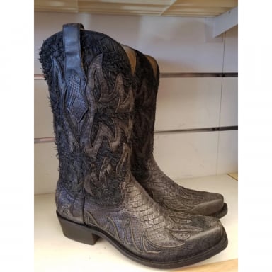 Corral Mens Black Python Overlay Square Toe Cowboy Boot C3622